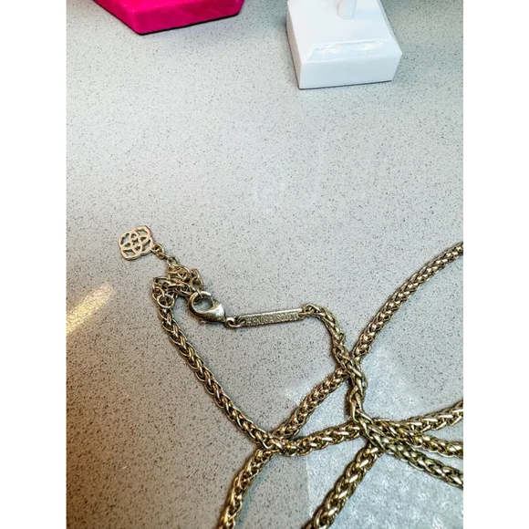 KENDRA SCOTT Teal blue Agate Frances Necklace & Earrings Gold Tone Rare - Picture 4 of 8